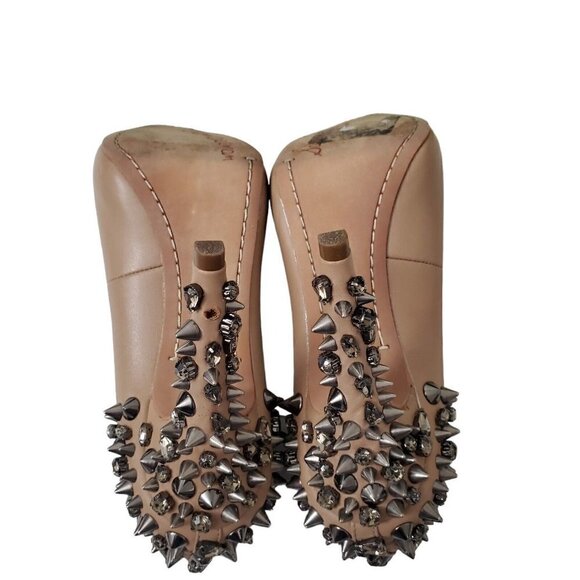 Sam Edelman Roza Spiked Heels Pumps‎ Shoes 6 M Tan Matte Leather  Rhinestone - Picture 11 of 14